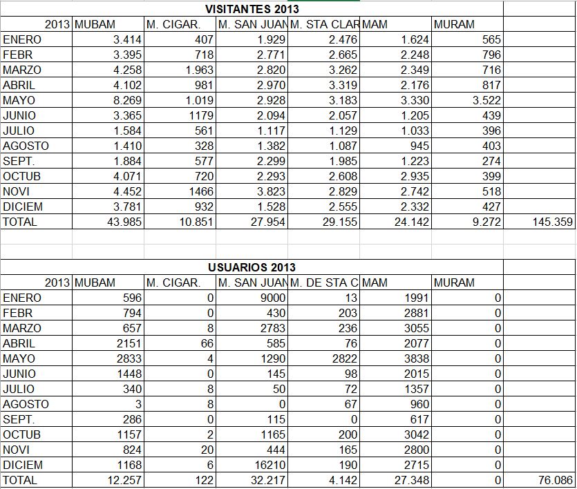 Visitantes y usuarios en 2013